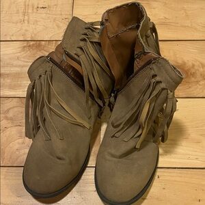 BareTraps Fringe Brown Ankle Booties